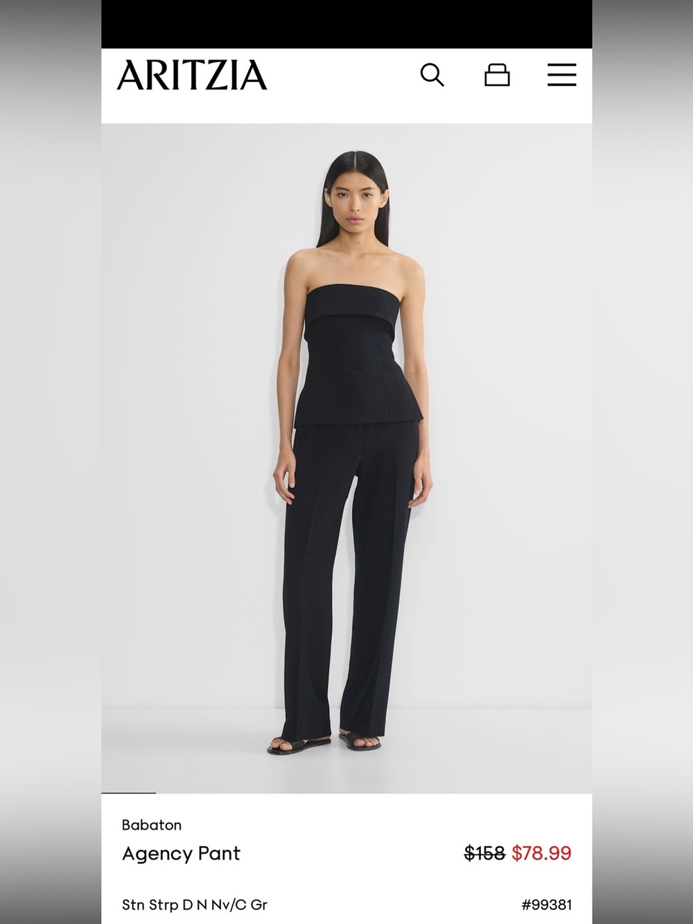 Aritzia - Babaton Agency Pant Striped Trousers in Navy Blue Size 8